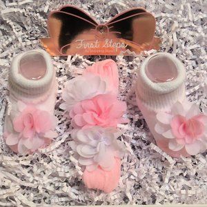 First Steps, Pink & White Socks and Bow